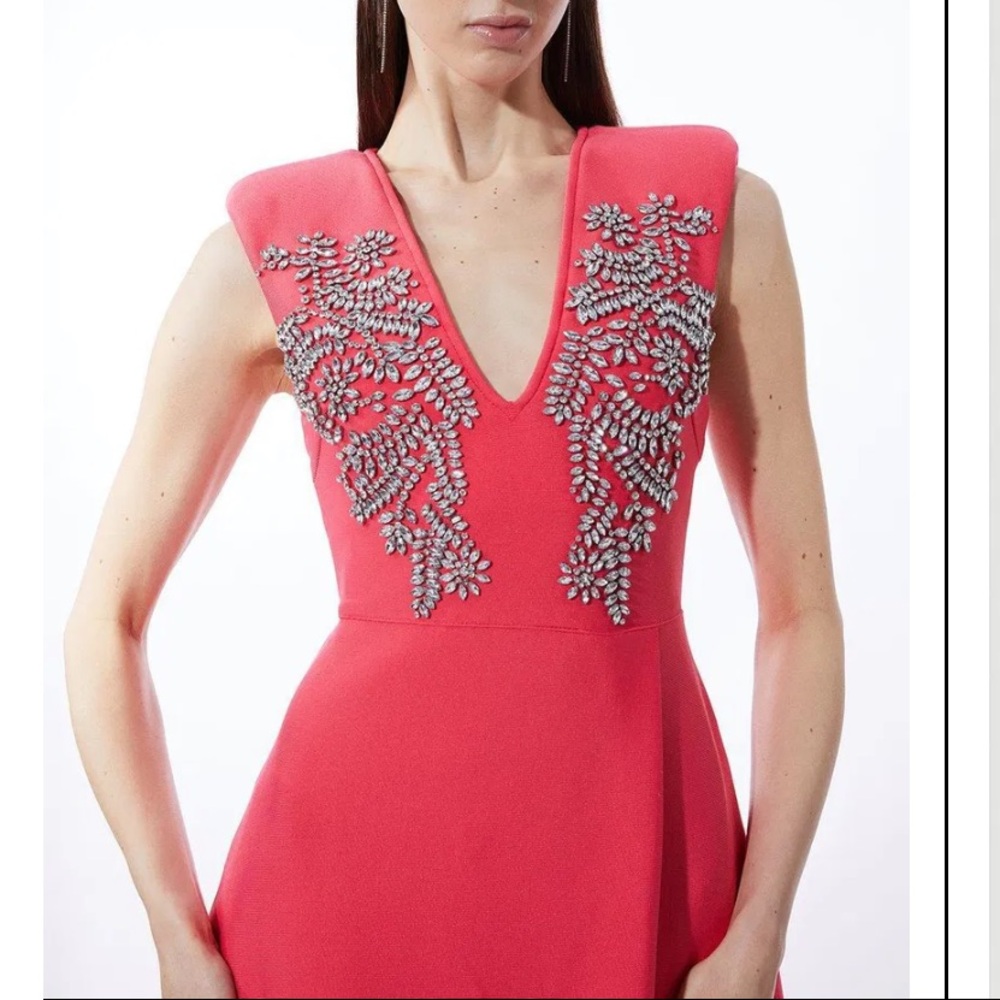 KAREN MILLEN Embellished Bandage Figure Form Knit Sleeveless Midaxi Dress Red L - Picture 3 of 17